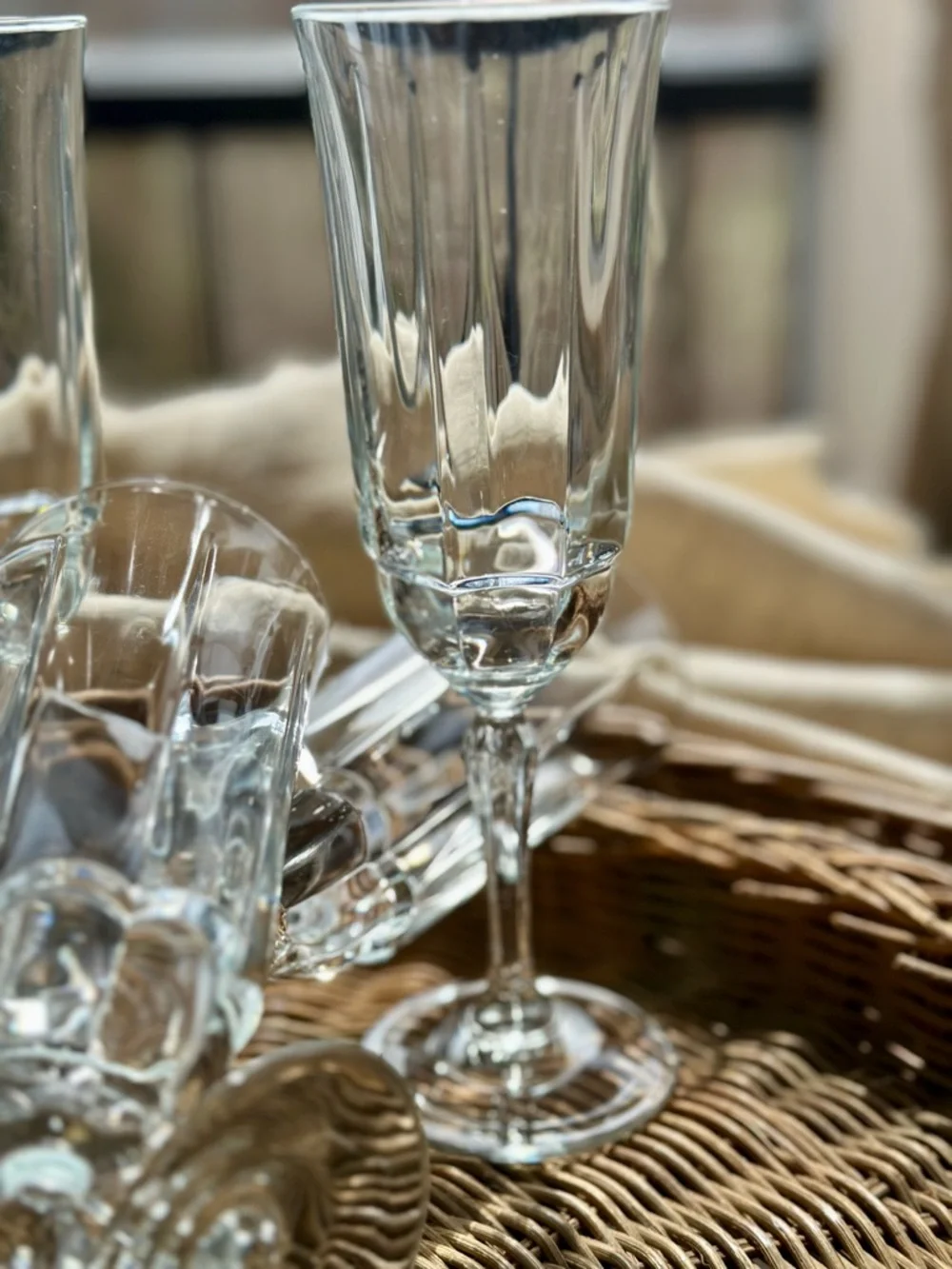 Vintage Style Champagne Flutes Paneled Glass Set of 5